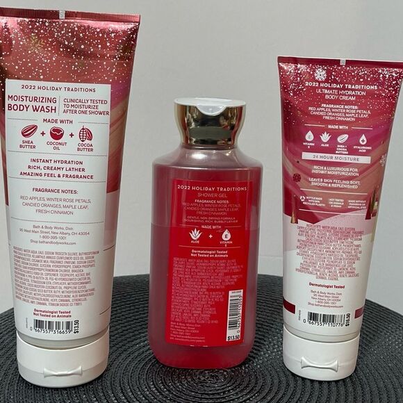 BBW Winter Candy Apple Body Wash, Shower Gel and Body Cream set of 3 NWT - Picture 2 of 2